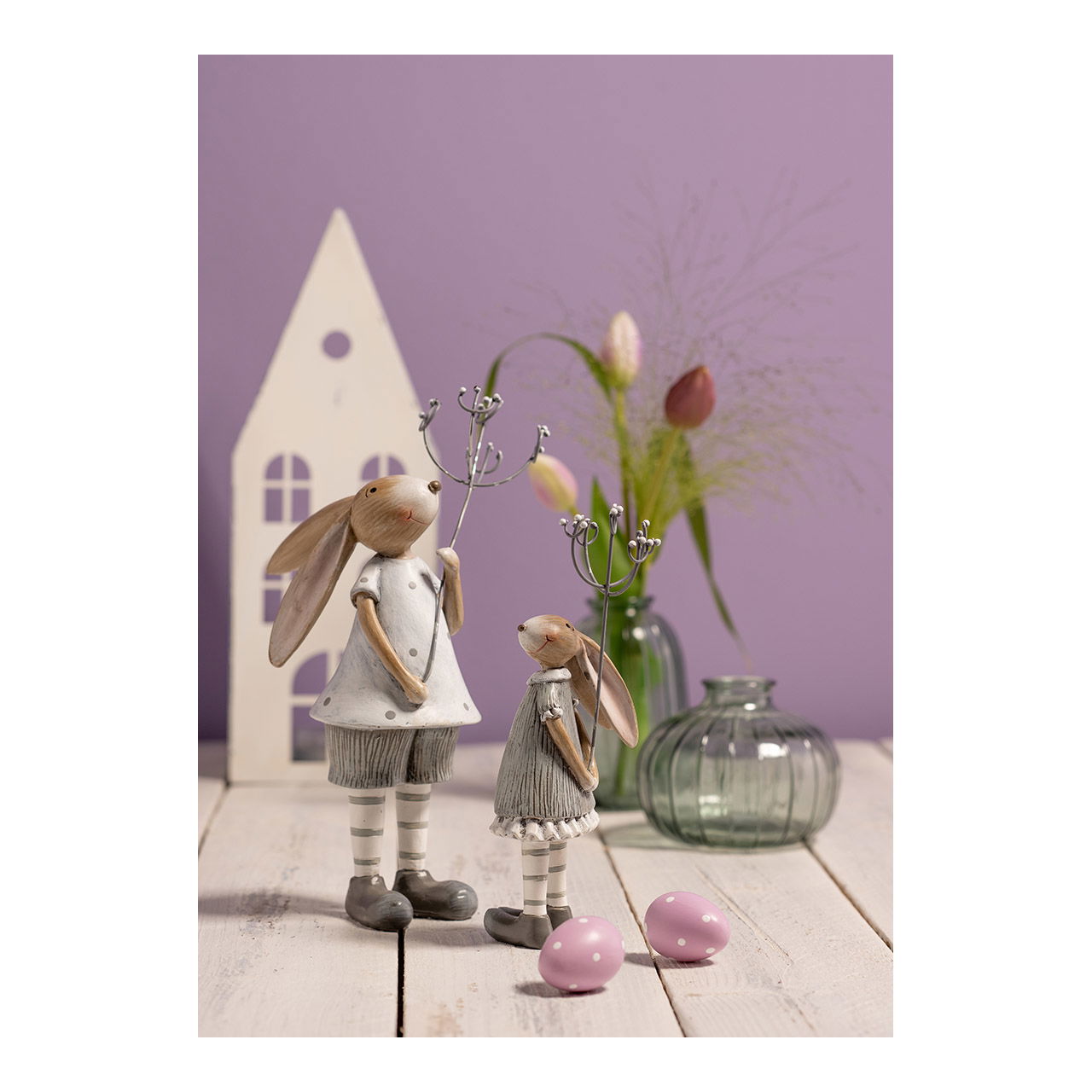Hase Mädchen und Junge aus Poly grau 2-fach, (B/H/T) 8x24x12cm Hase Mädchen und Junge aus Poly grau 2-fach, (B/H/T) 8x24x12cm