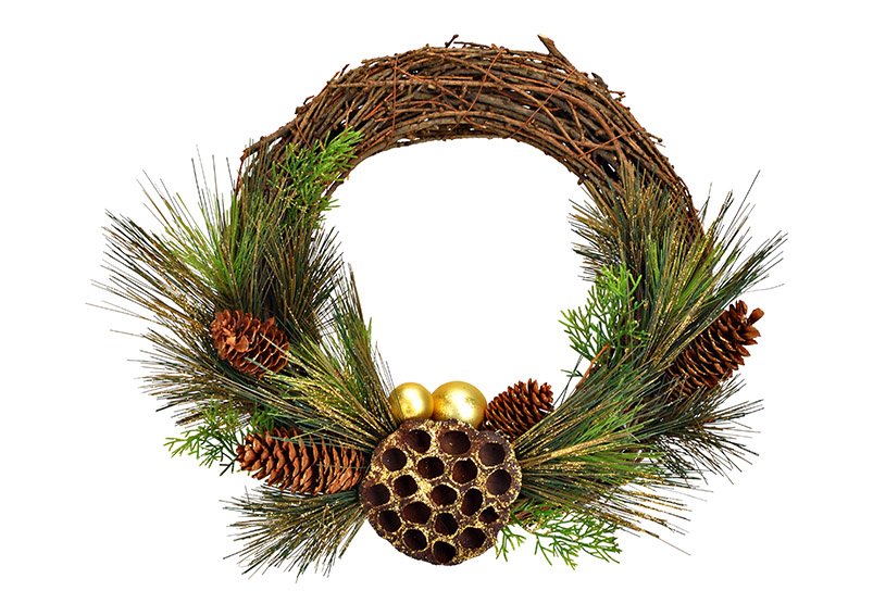 Christmas wreath pine cone decor wood Brown (W/H/D) 42x35x6cm