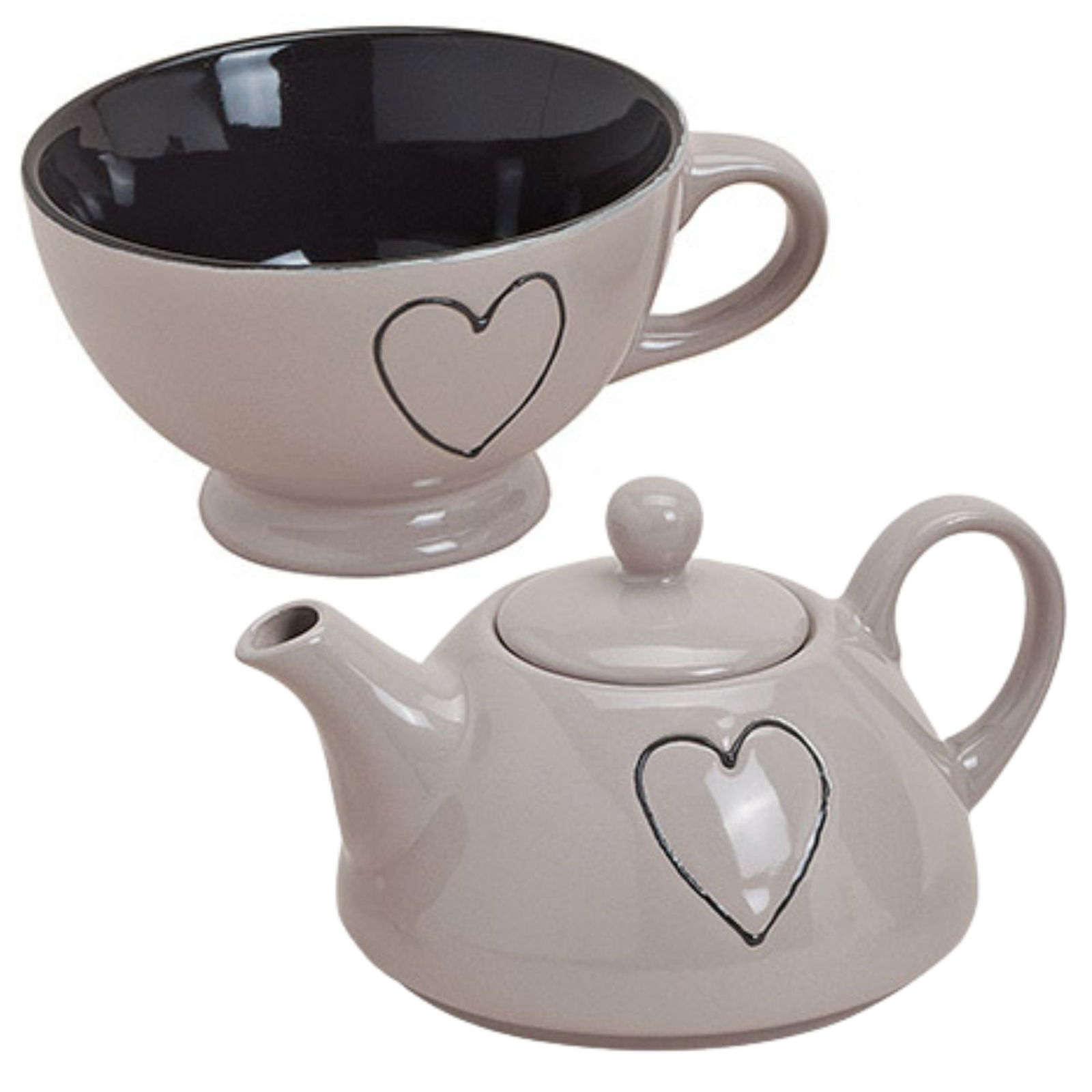 Set di teiere con decorazione a cuore, 2 pezzi, 2 assortiti H/W/D 16/17/12,5 Töpferei, Kochgeschirr, Topf, Tasse, Teekanne