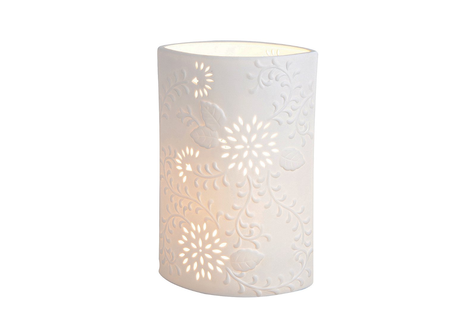 Lampe de table Ovale Blanc en porcelaine, L18 x P10 x H28 cm