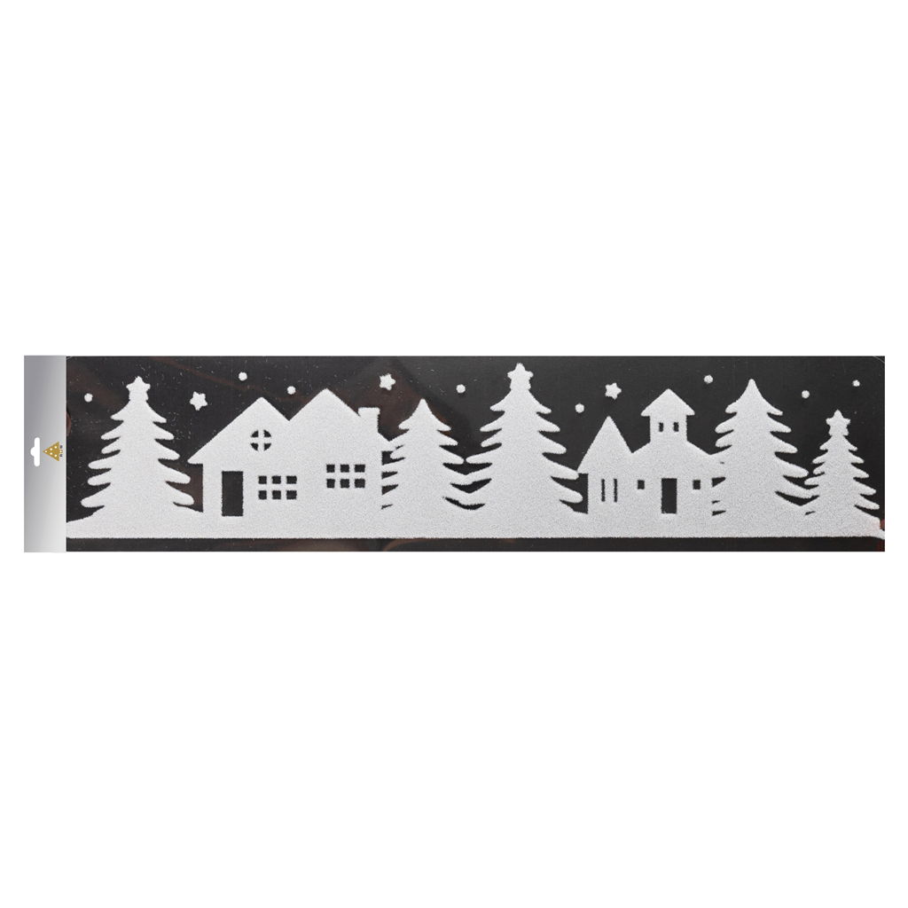 Fensterbild beflockt, 1 Motiv (Häuser), Kunststoff, 9,5cmx40cm , 1 Stck, weiss Dekoration für Zuhause, Teppich