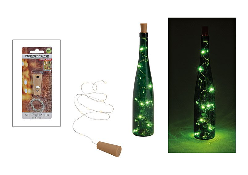 Kurk LED lichtketting voor wijnfles, 8 LED, kunststof (B/H/D) 2x4x2cm, ketting 80cm