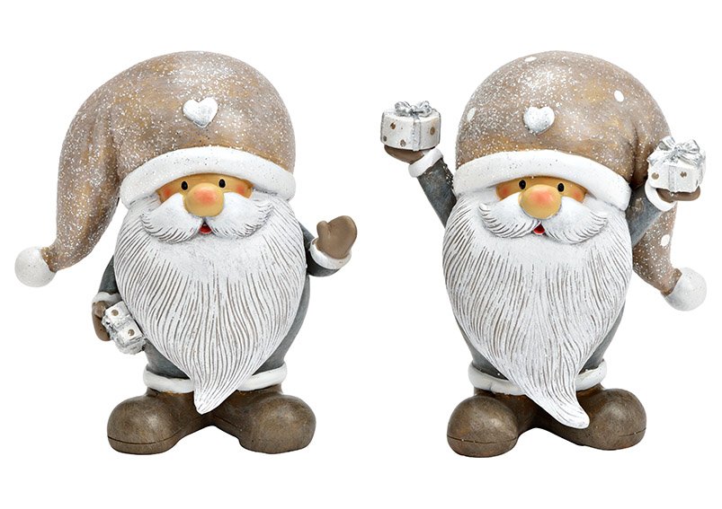 Père Noël en poly gris 2 fois, (L/H/P) 13x15x6cm