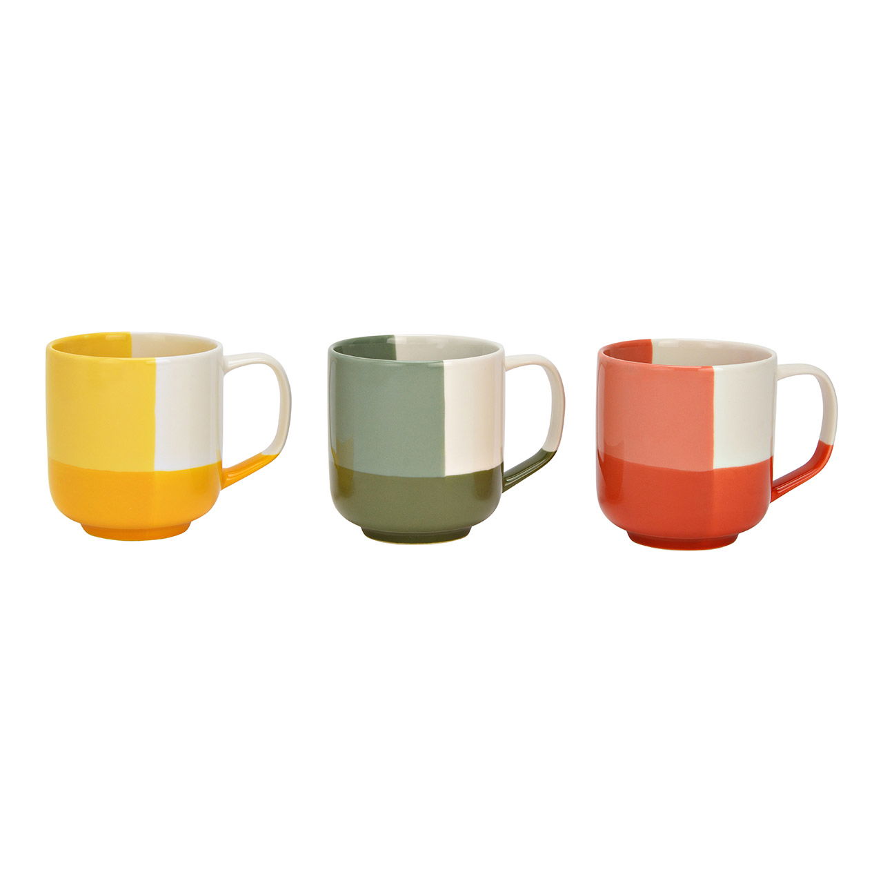 Porcelain mug, 3-fold, yellow/green/pink (W/H/D) 12x9x8cm 330ml