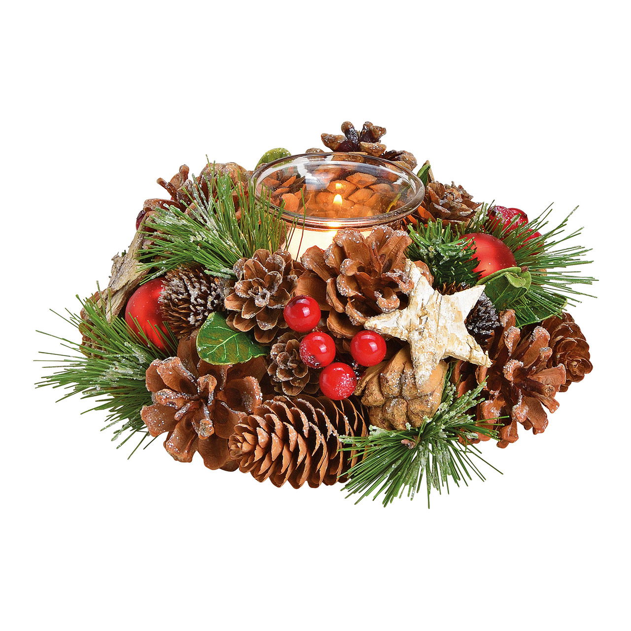 Kerstkrans lantaarn , 1 lantaarn gemaakt van glas, hout, plastic groen/bruin/rood (B/H/D) 17x10x17cm Kerstkrans lantaarn , 1 lantaarn gemaakt van glas, hout, plastic groen/bruin/rood (B/H/D) 17x10x17cm