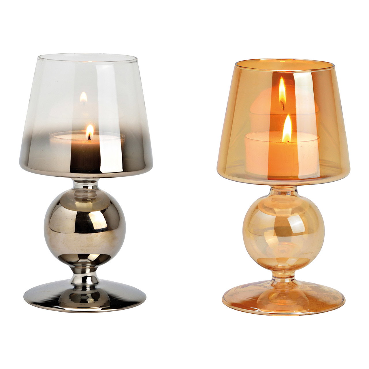 Windlicht aus Glas, 2-fach, Cognac/Anthrazit (B/H/T) 10x18x10cm Windlicht aus Glas, 2-fach, Cognac/Anthrazit (B/H/T) 10x18x10cm