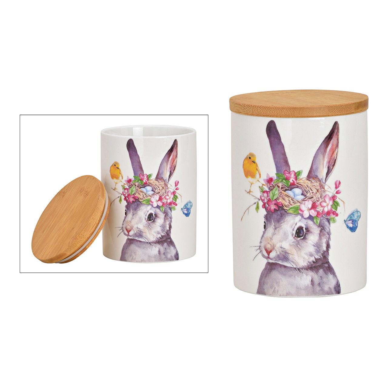 Vorratsdose Hase Dekor mit Bambus Deckel aus Porzellan Bunt (B/H/T) 10x13x10cm 600ML Vorratsdose Hase Dekor mit Bambus Deckel aus Porzellan Bunt (B/H/T) 10x13x10cm 600ML