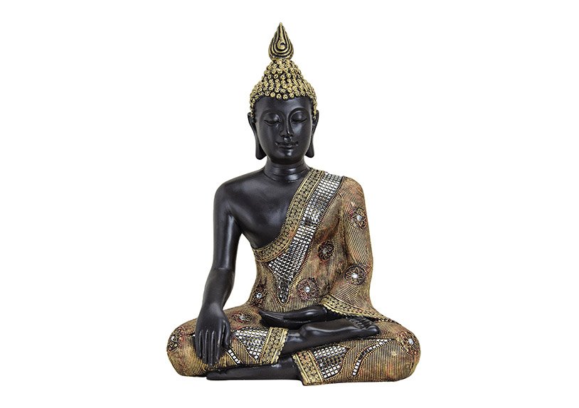 Buda en negro/oro hecho de poliéster, W32 x D20 x H45 cm