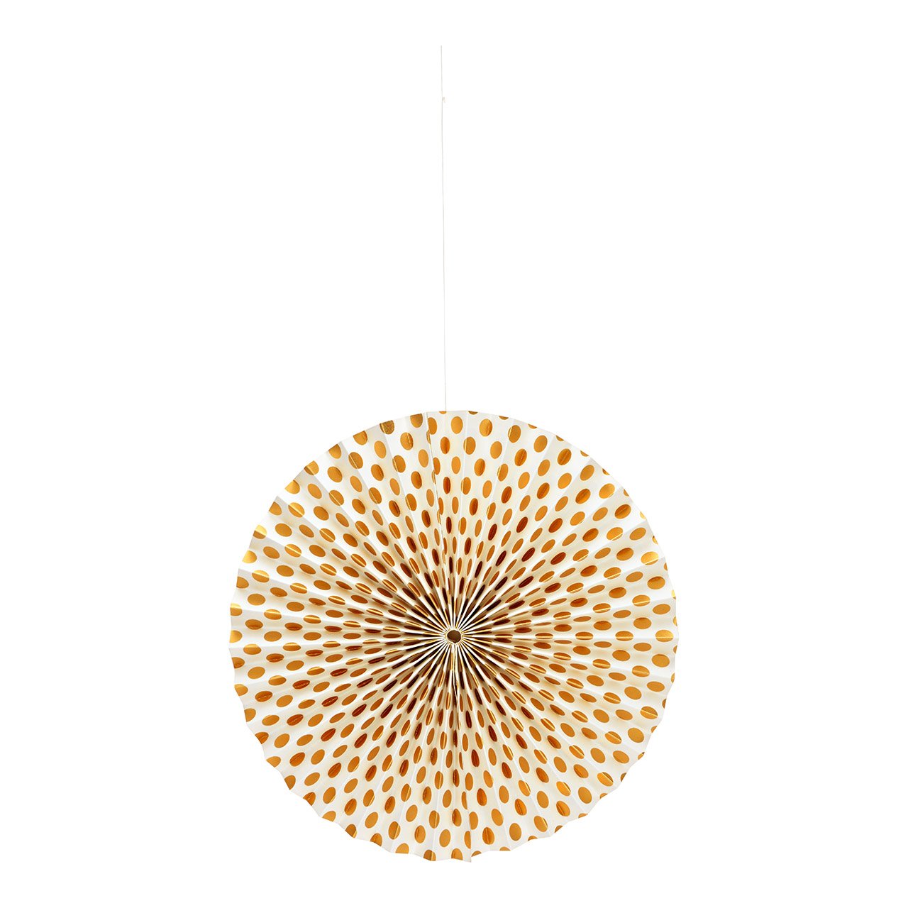 Hanging fan with golden dots made of paper/cardboard, white (W/H/D) 29x29x2cm