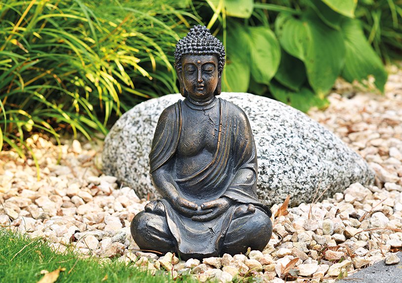 Bouddha assis en marron en poly, 30 cm