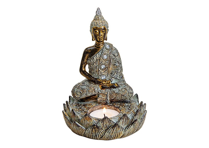 Buddha with tealight holder, polyresin, brown (w/h/d) 11x15x11cm