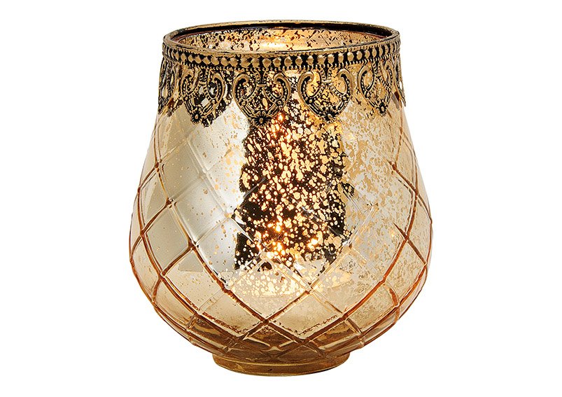 Windlight morocco decor glass, metal gold (w/h/d) 13x14x13cm