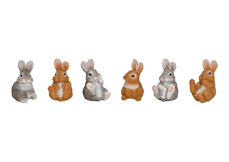 Rabbit poly, brown, grey, 6 asst. 5x7x4cm