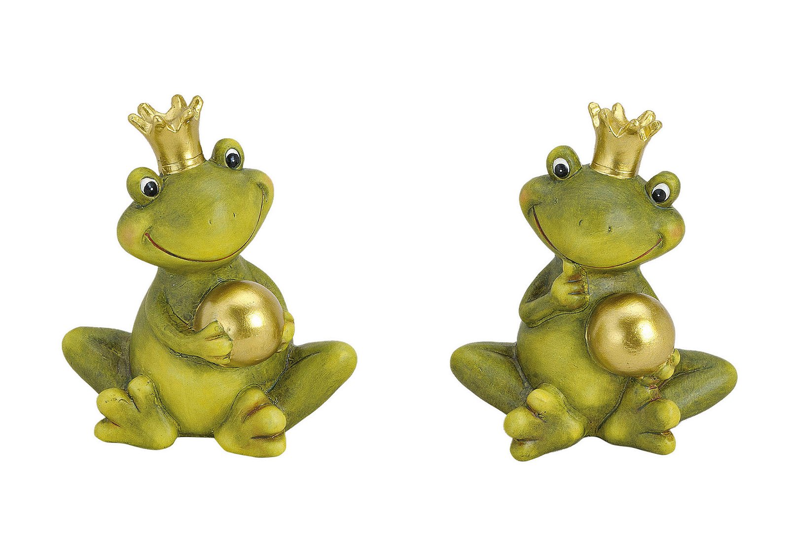 Roi grenouille avec boule dorée en céramique, assorti 2 fois, 15 cm