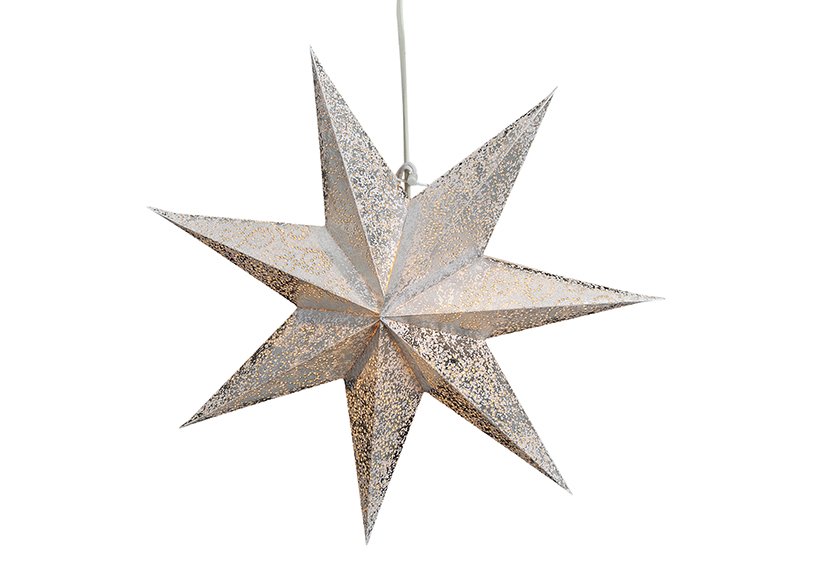 Étoile lumineuse papier blanc-argenté avec pointes 45cm