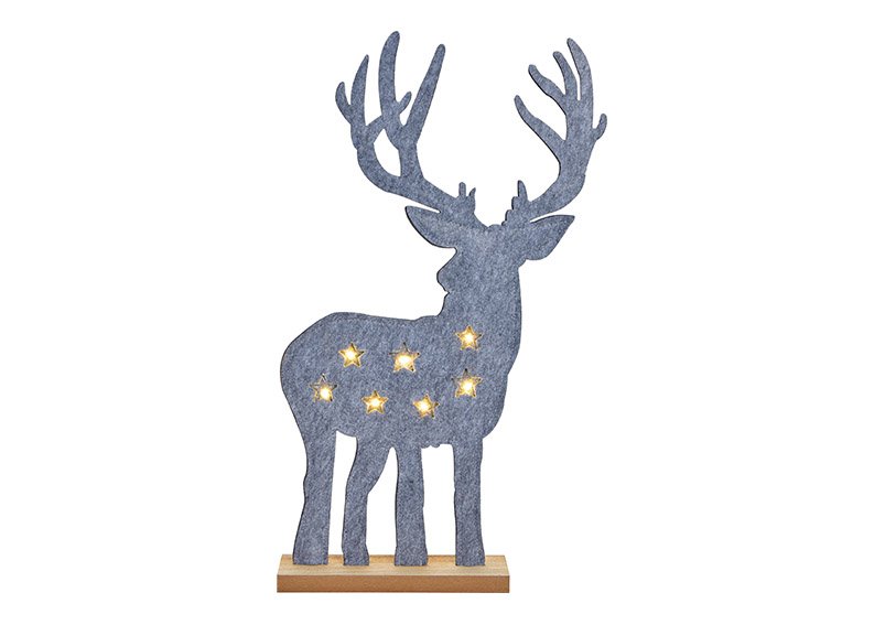 Cervo da esposizione con 7 luci LED, feltro, legno grigio (w/h/d) 36x62x6cm
