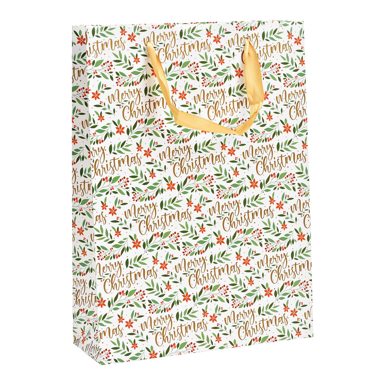 Sac cadeau Merry Christmas feuille décor papier/carton multicolore (L/H/P) 25x34x2cm