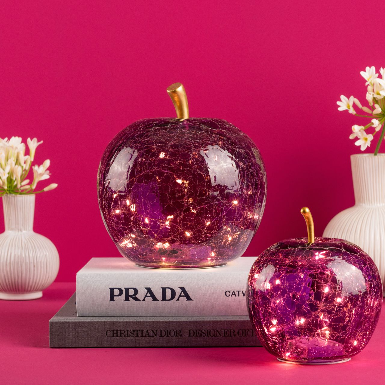 Apfel mit 20er LED mit Timer  aus Glas Dunkellila(B/H/T) 16x17x16cm Apfel mit 20er LED mit Timer  aus Glas Dunkellila(B/H/T) 16x17x16cm