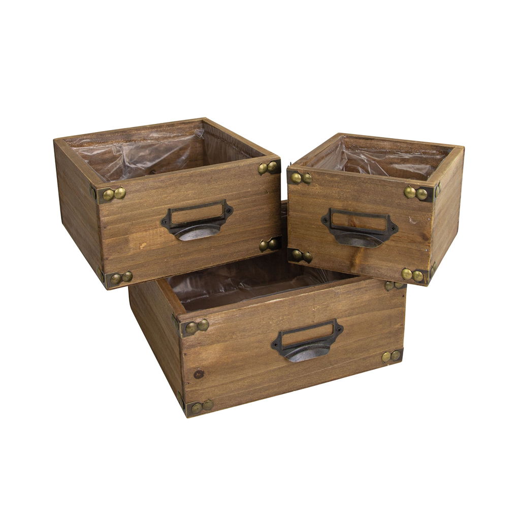 Planteur Tiroir décoratif, bois, 13x13x9cm / 17x17x9,5cm / 21x21x9,5cm, 3 pcs/set, naturel, EAN 17x17x9,5cm : 4065557000886 EAN 13x13x9cm : 4065557001326 Kiste, Schublade, Mobiliar, Briefkasten