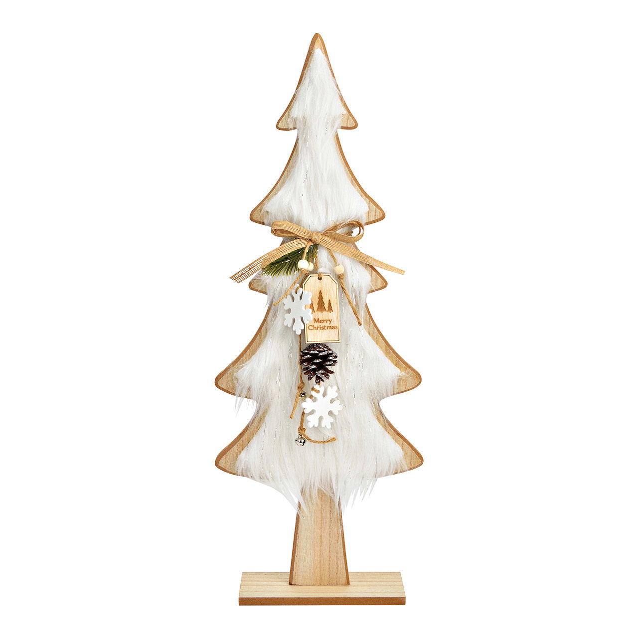 Christmas tree stand with white fur made of natural poplar wood (W/H/D) 21x57x7cm