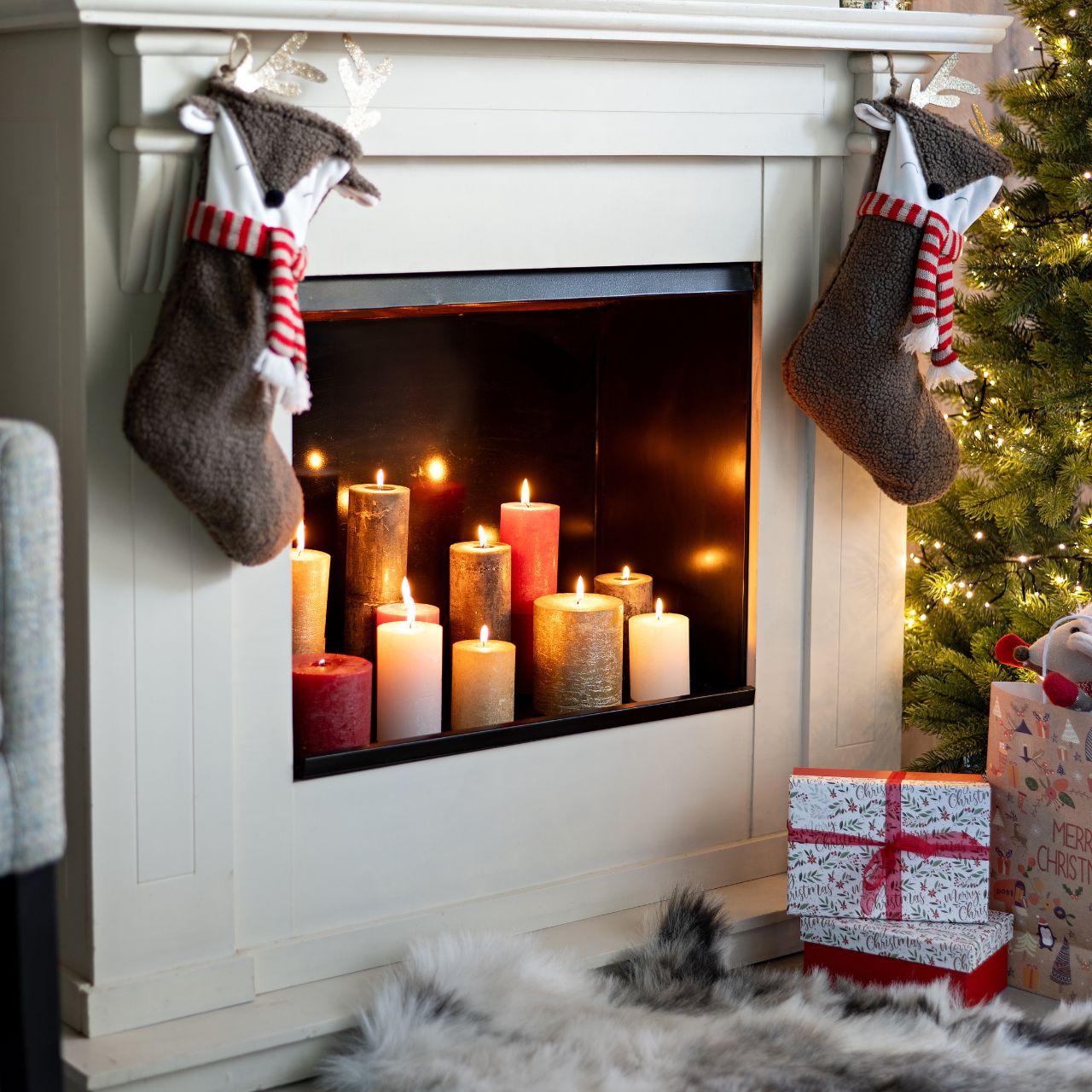 Kerze 6,8x12x6,8cm aus Wachs Rot Kamin, Drinnen, Weihnachten, Weihnachtsdekorationen, Festival