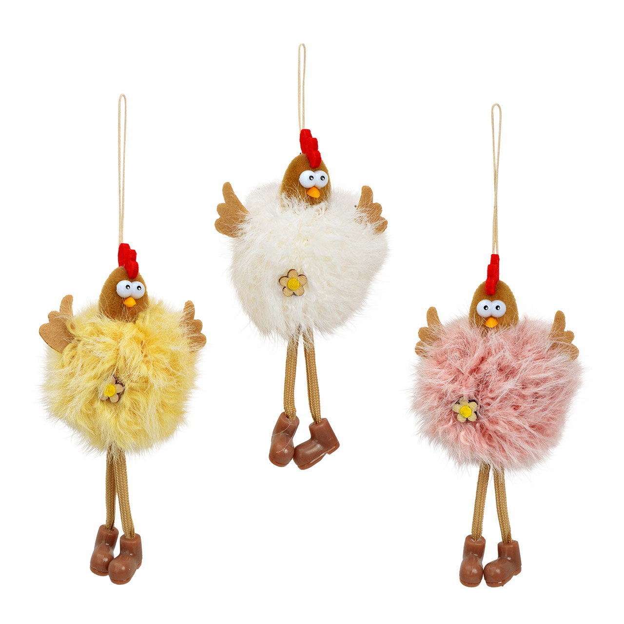 Chicken hanger made of textile, 3-fold, white/yellow/pink (W/H/D) 7x14x5cm Zubehor, Ohrring, Schmuck, Spielzeug