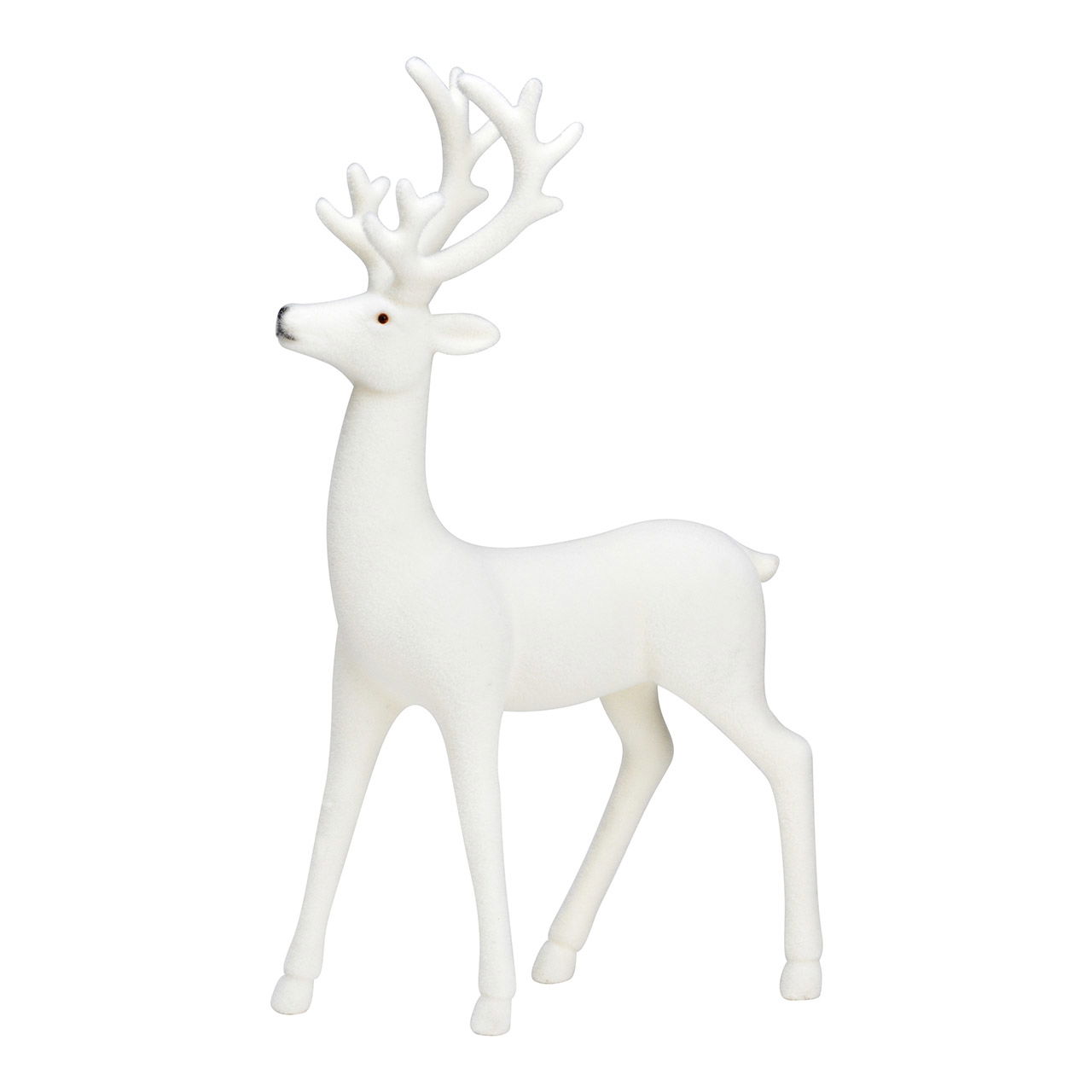 Deer flocked in white plastic (W/H/D) 15x30x6cm