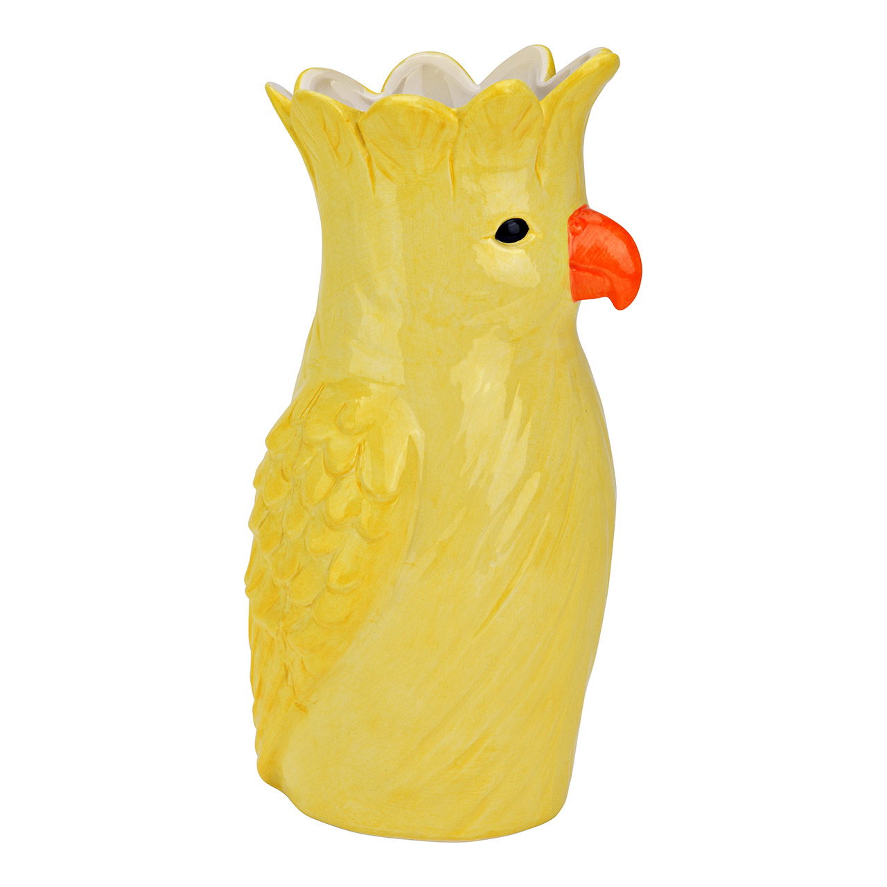 Vase perroquet en céramique, jaune (L/H/P) 13x25x13cm Krug, Hühnchen, Geflügel, Töpferei, Vase