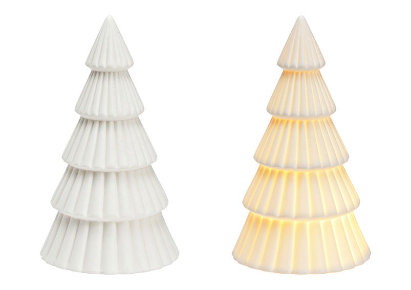 Fir tree with light battery operated 3xLR44 made of porcelain white (W/H/D) 9x16x9cm