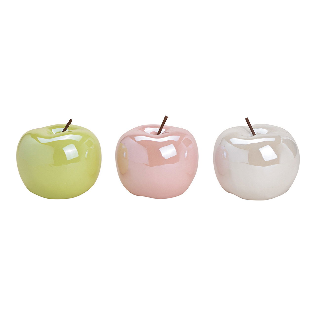 Apple ceramic, 3 assorted gree/pink/cream, (w/h/d) 13x13x13cm