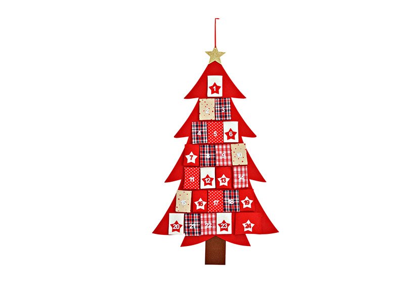 Advent calendar fir tree made of felt, textile red (W/H) 60x106cm, bag 7x10cm