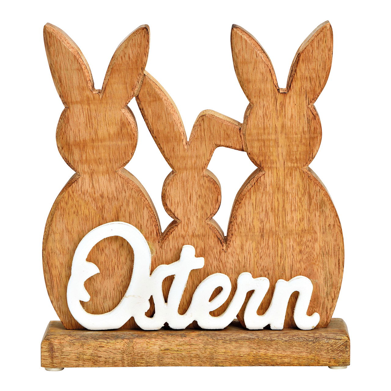 Aufsteller Hase mit Schriftzug Ostern aus Mangoholz natur, weiß (B/H/T) 21x22x5cm