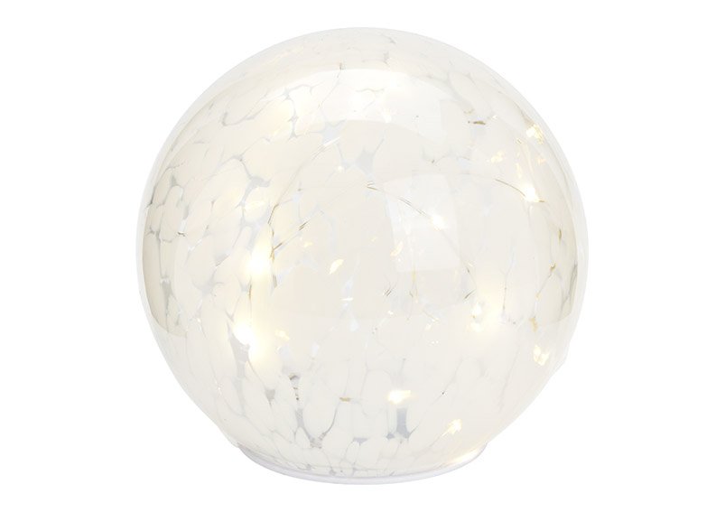 Palla luminosa con 15 LED, con timer in vetro bianco Ø15cm