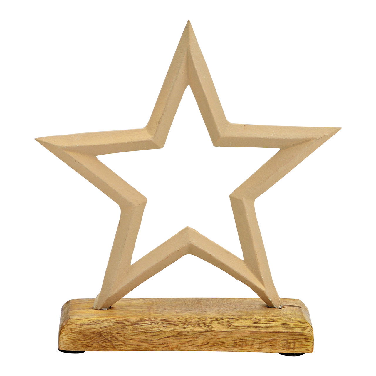 Star stand on mango wood base made of beige metal (W/H/D) 15x17x5cm