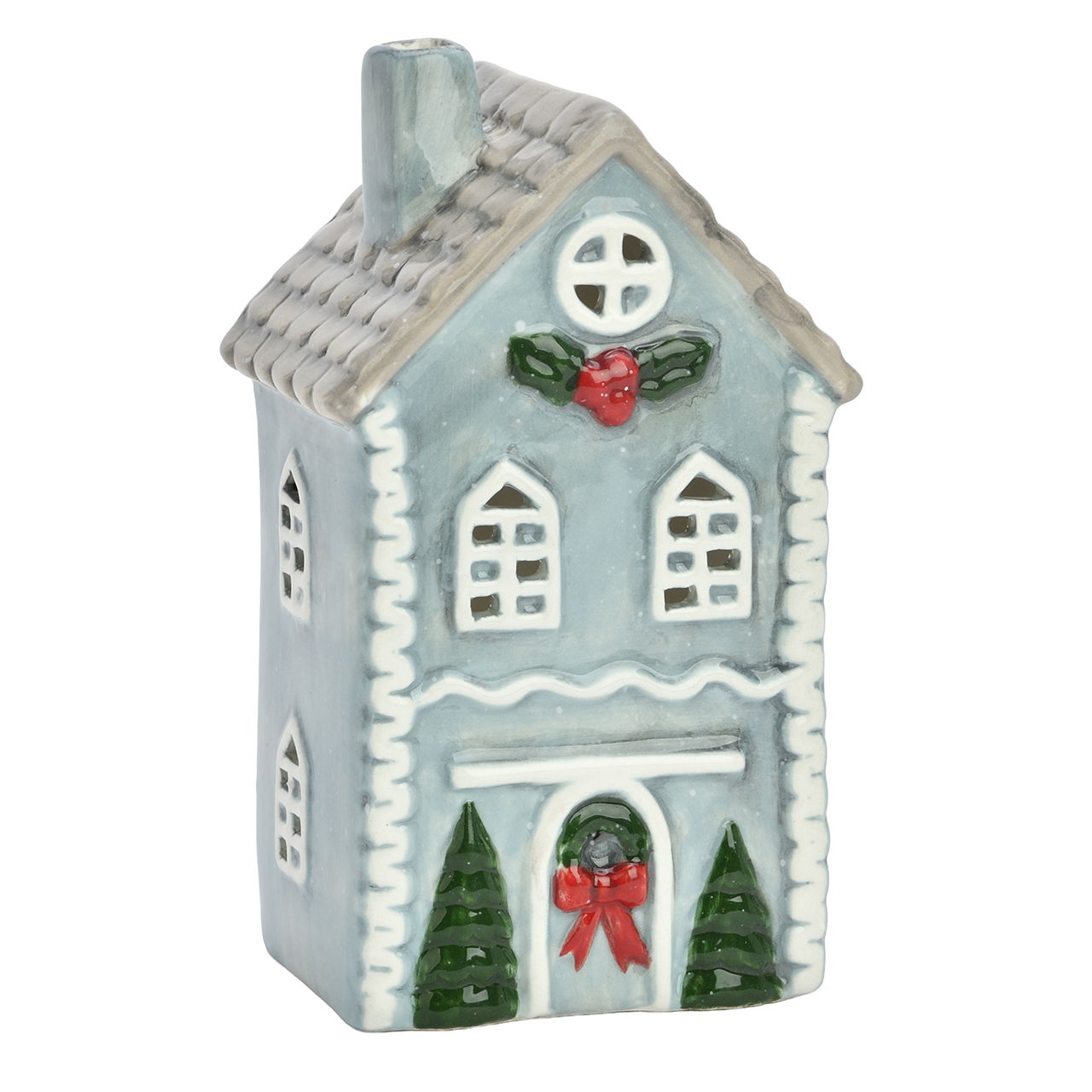 Windlicht Haus aus Keramik Blau (B/H/T) 7x15x6cm Essen, Süßigkeiten