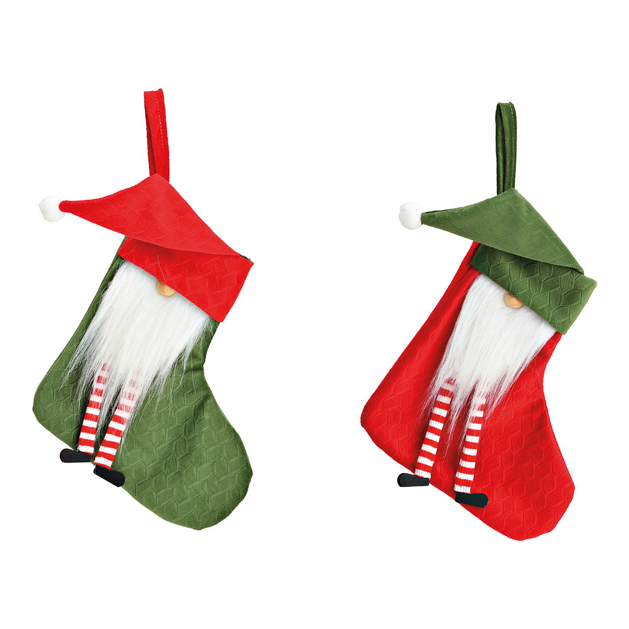 Christmas stocking elf made of textile green, red 2-fold, (W/H/D) 18x29x2cm