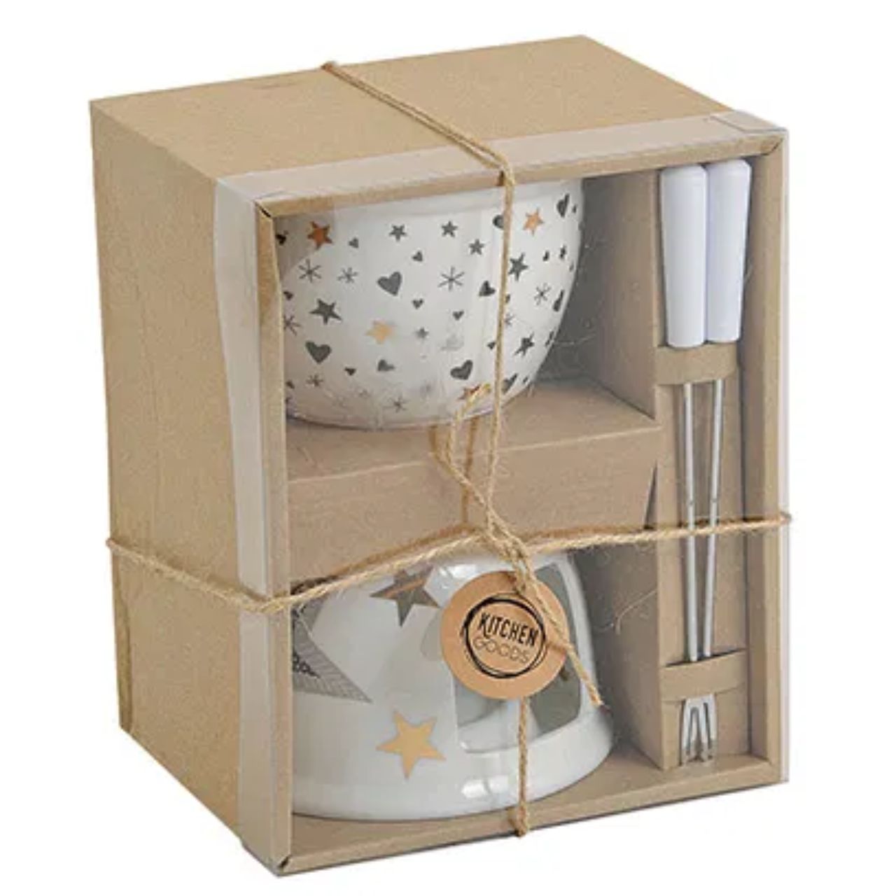 Schoko-Fondue Stern/Herz Dekoration aus Porzellan, ca.250ml, B14 x T12 cm Kiste