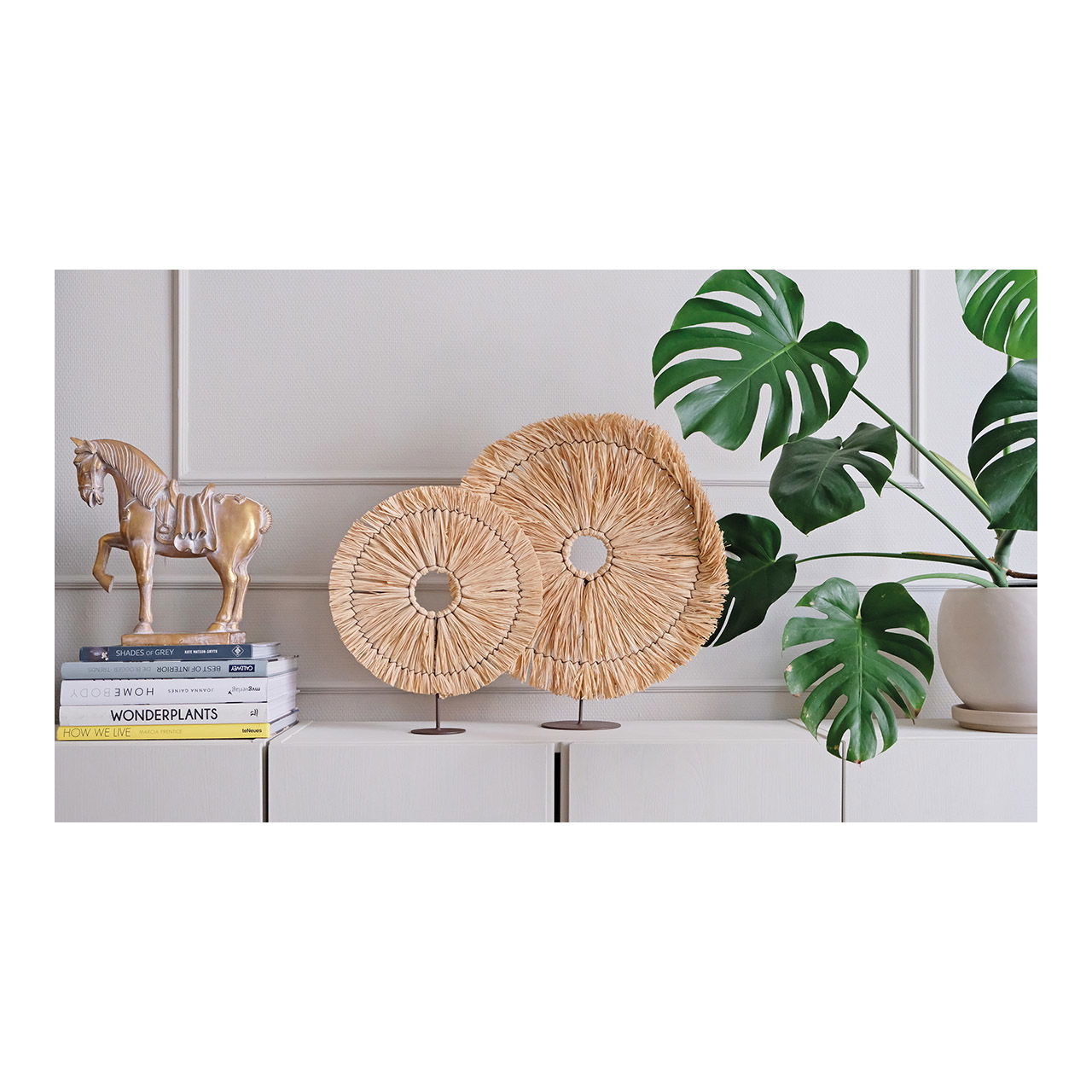 Supporto per il sole in rafia, metallo naturale (L/H/D) 31x36x8cm Kunst, Kunsthandwerk, Pflanze, Drinnen, Innenarchitektur