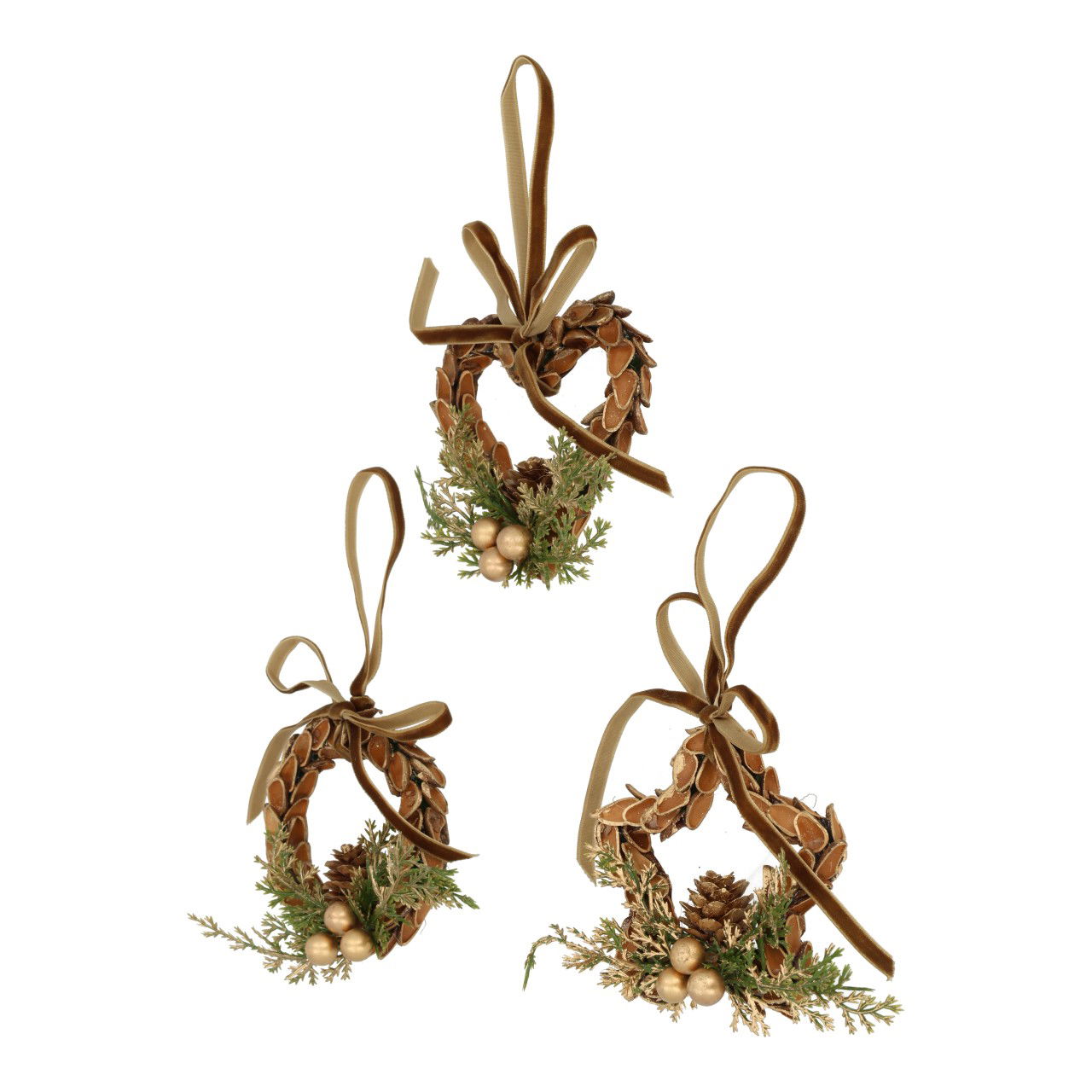 Hangkrans met kegels van natuurlijk materiaal bruin 3 assorti (B/H/D) 10x10x3cm Pflanze