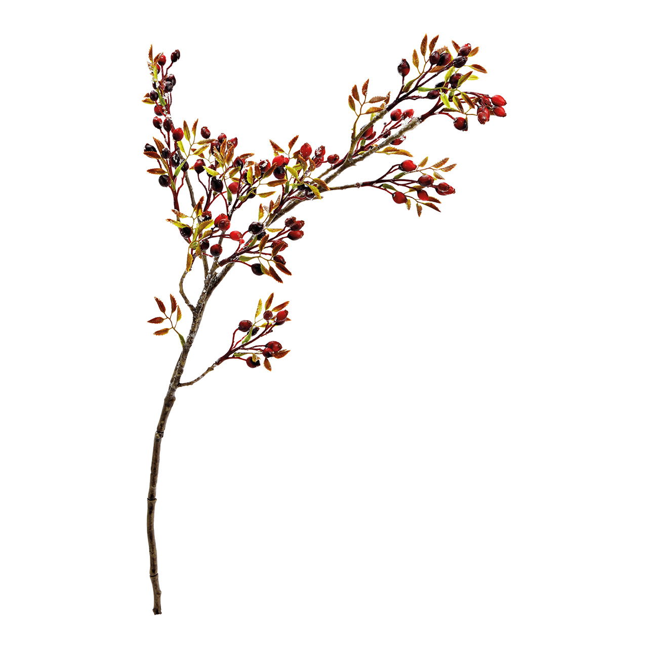 Fleur artificielle branche d'églantier avec glace en plastique rouge (H) 65cm