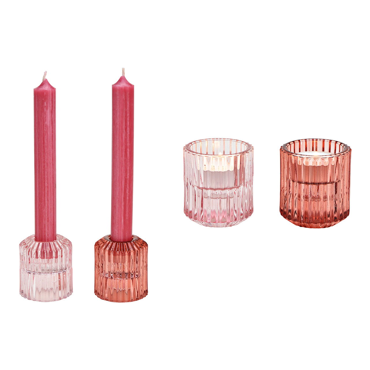 Theelichthouder, kaarsenhouder dubbele functie van glas roze/roze 2-voudig, (B/H/D) 5x6x5cm Theelichthouder, kaarsenhouder dubbele functie van glas roze/roze 2-voudig, (B/H/D) 5x6x5cm