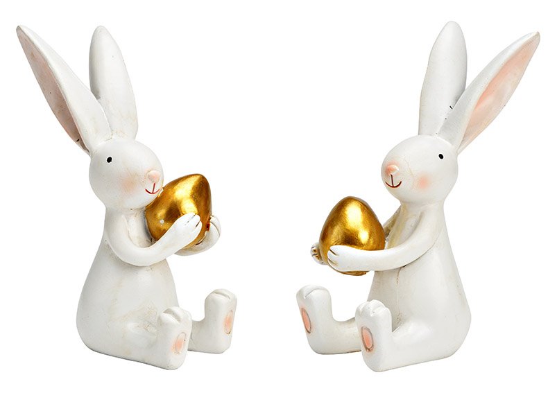Bunny with golden egg from poly white 2-fold, (W/H/D) 4x10x5cm