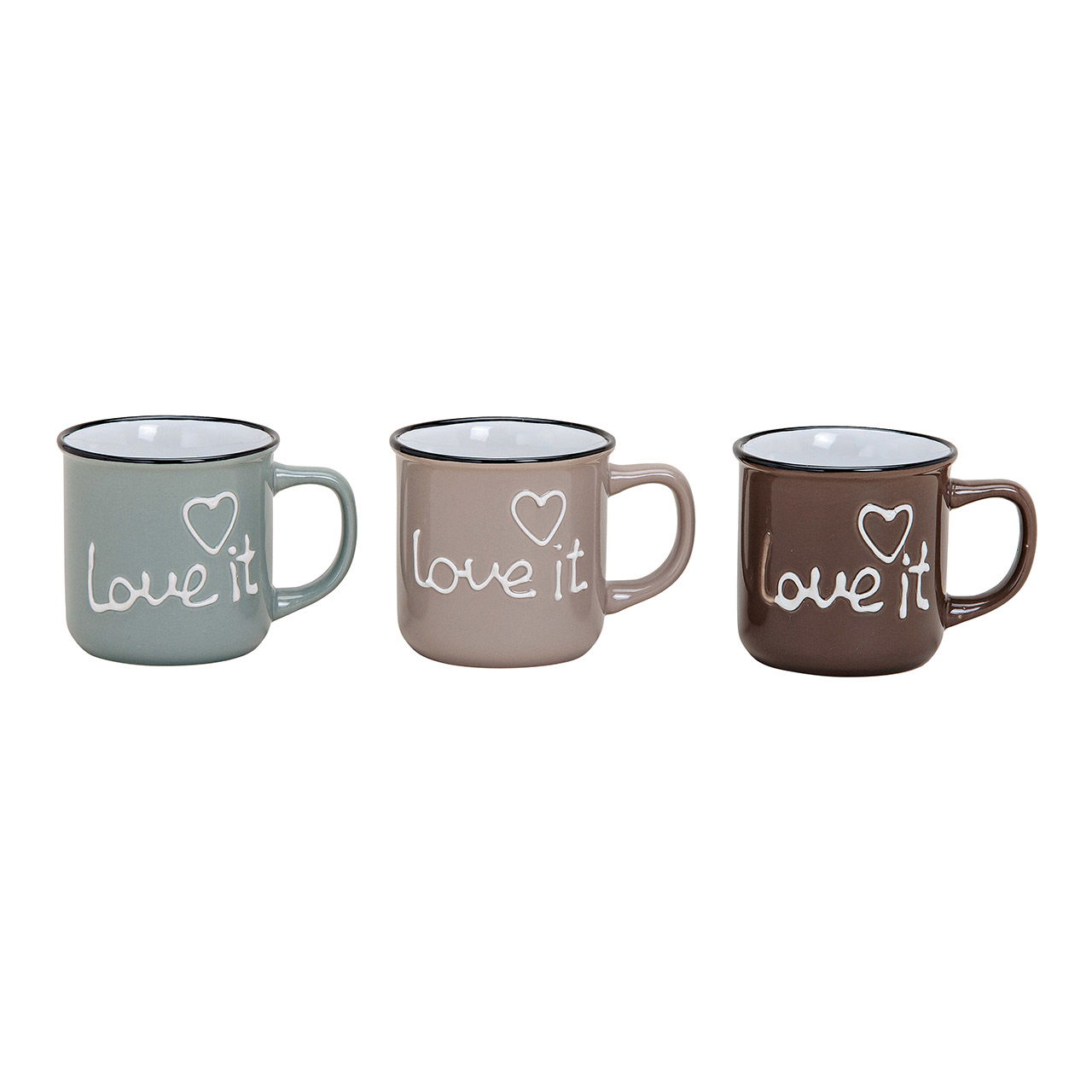 Taza de cerámica Love it, 3 pliegues de colores, (A/A/A) 12x8x9cm, 300ml