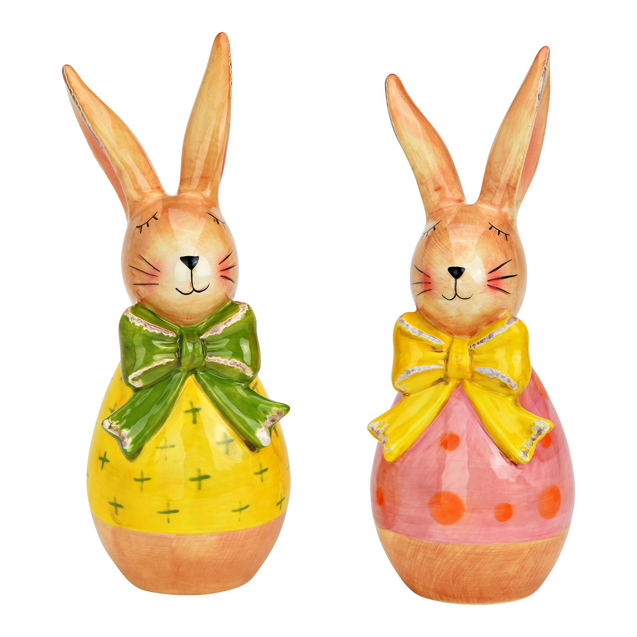 Ceramic rabbit, with bow, 2-fold, yellow/pink (W/H/D) 9x22x10cm | 10045290