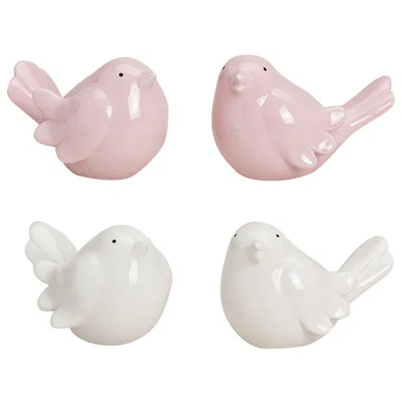 Oiseau blanc/rose en céramique, 4 couleurs, L9 x P7 x H7 cm Töpferei, Figur, Kunst, Porzellan