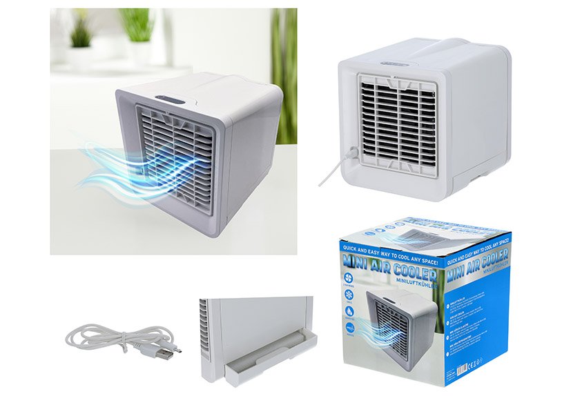 Mini airconditioner kubus kunststof Wit (B/H/D) 14x17x14cm