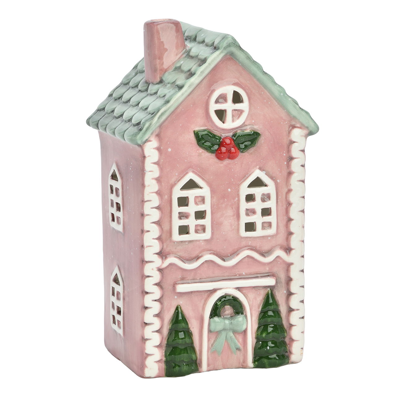 Windlicht Haus aus Keramik Pink/Rosa (B/H/T) 10x19x7cm Essen, Süßigkeiten, Plätzchen