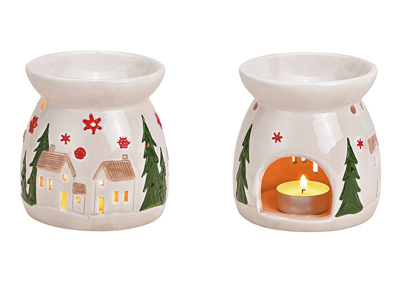 Oil burner, fragrance lamp, christmas decor in ceramic white (w/h/d) 10x11x10cm