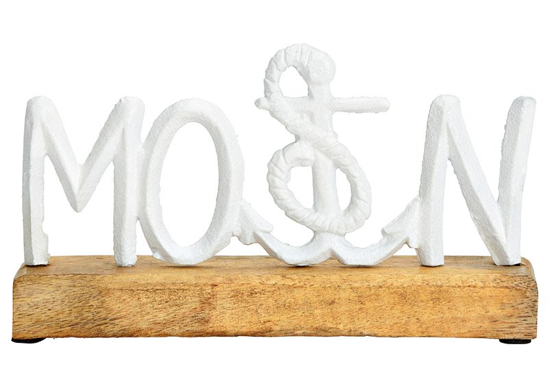Expositor Decoración marítima, letras, Moin, sobre base de madera de mango, de metal blanco (A/H/D) 20x11x5cm