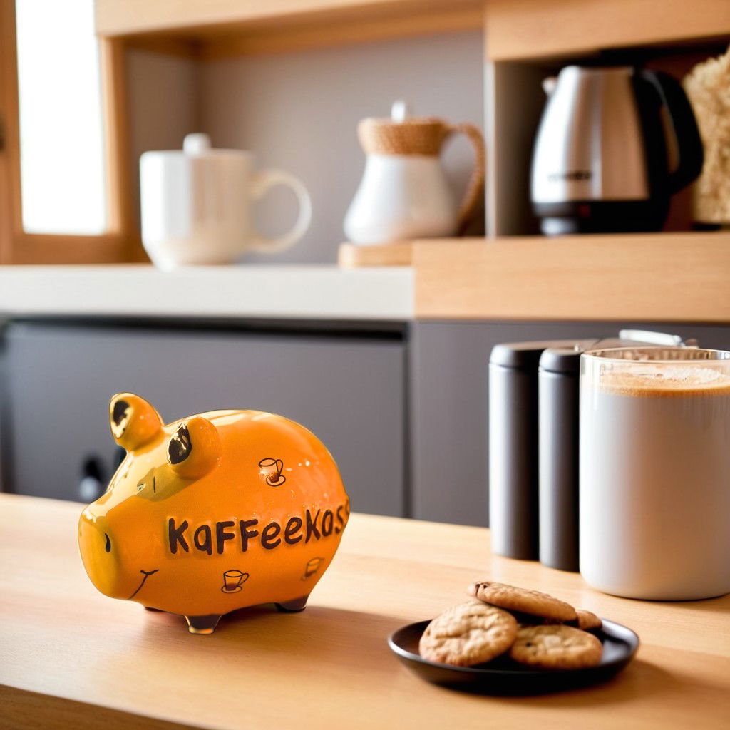 KCG Sparschwein "Kaffeekasse" aus Keramik, Gelb/Braun (B/H/T) 12,5x9x9 cm Kleinschwein Pokal, Essen, Süßigkeiten